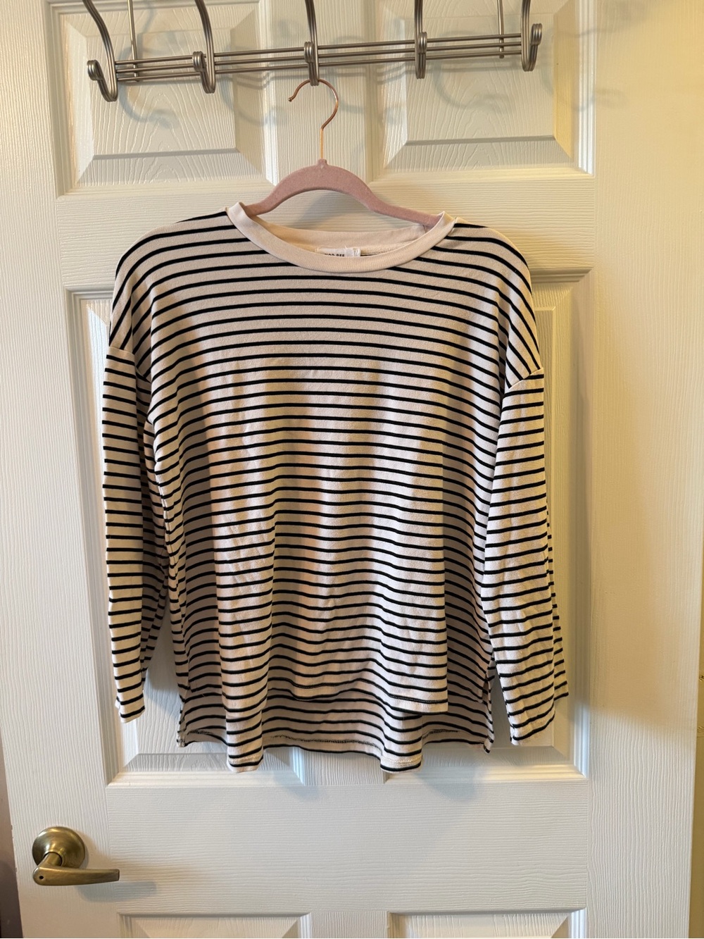 Women's Black & White Striped Crewneck Sweater